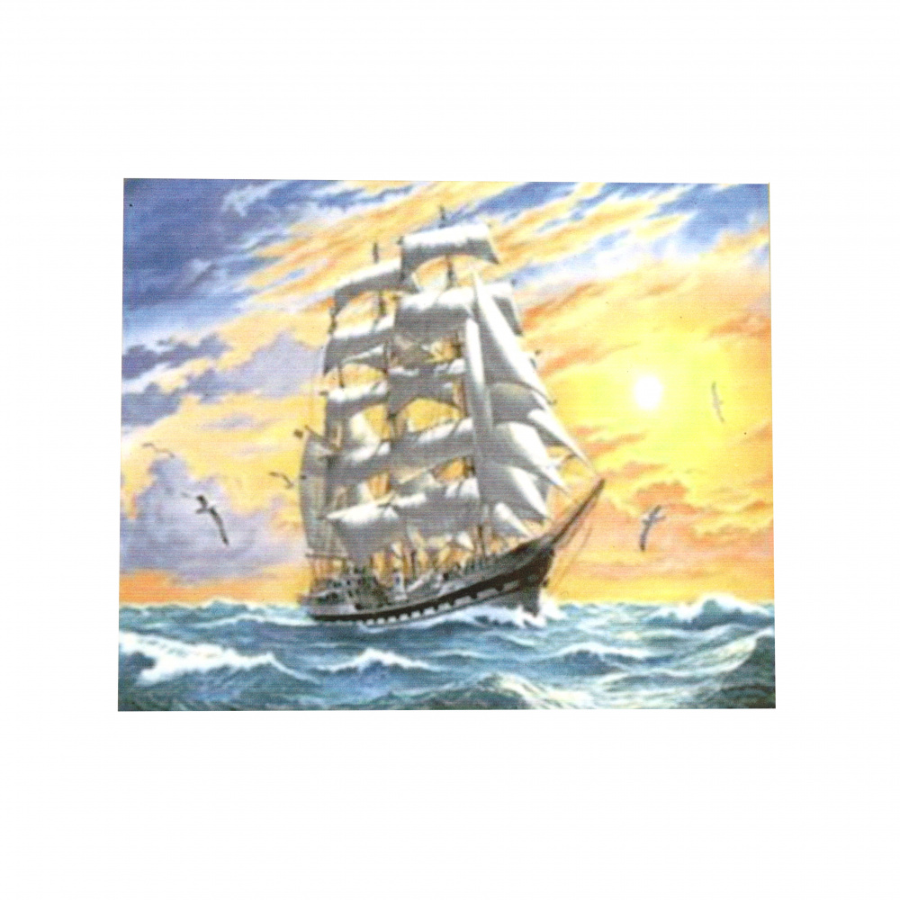 Framed DIY Diamond Painting 40x50 cm, Full Drill Embroidery, Round Crystals, Wall Decor Painting - Ship at Sunset YSG0308