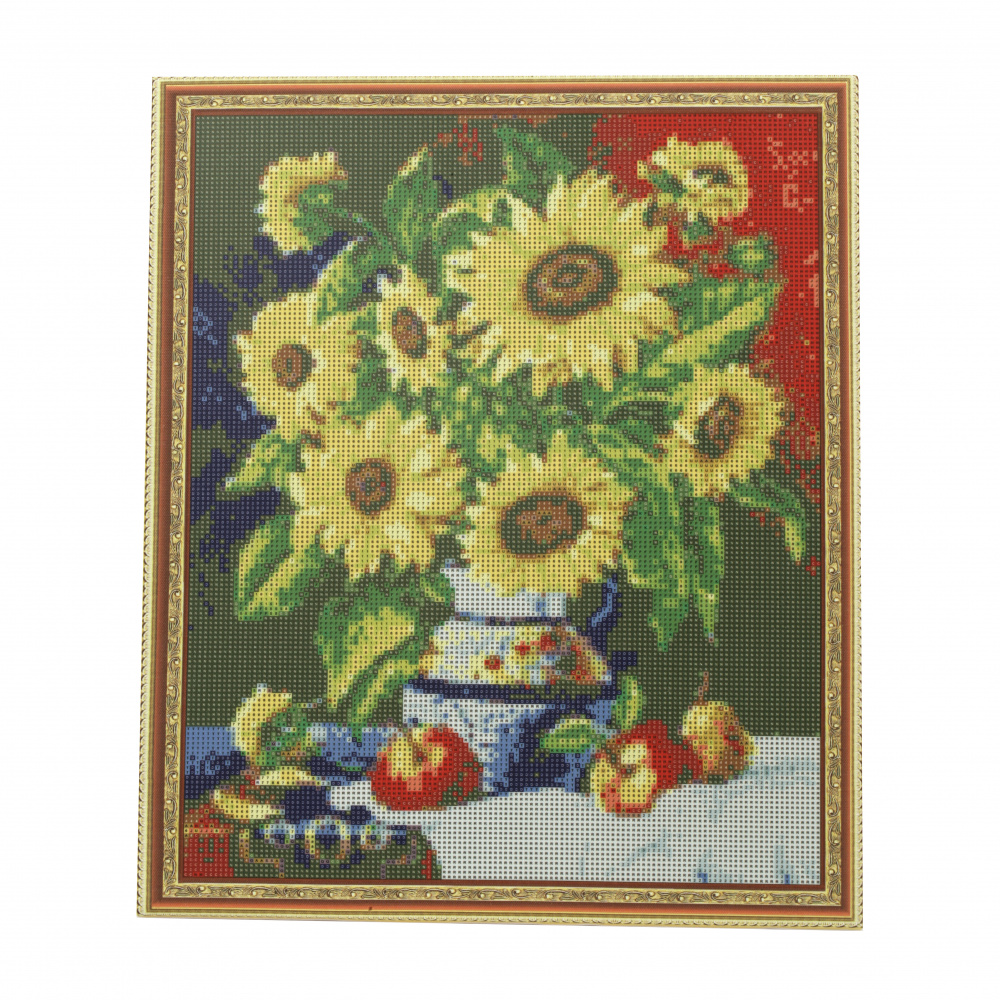 Diamond Painting 40x50 cm with a Frame, Full Drill, Round Diamonds, Home Wall Decor - Vase with Sunflowers YSG0684