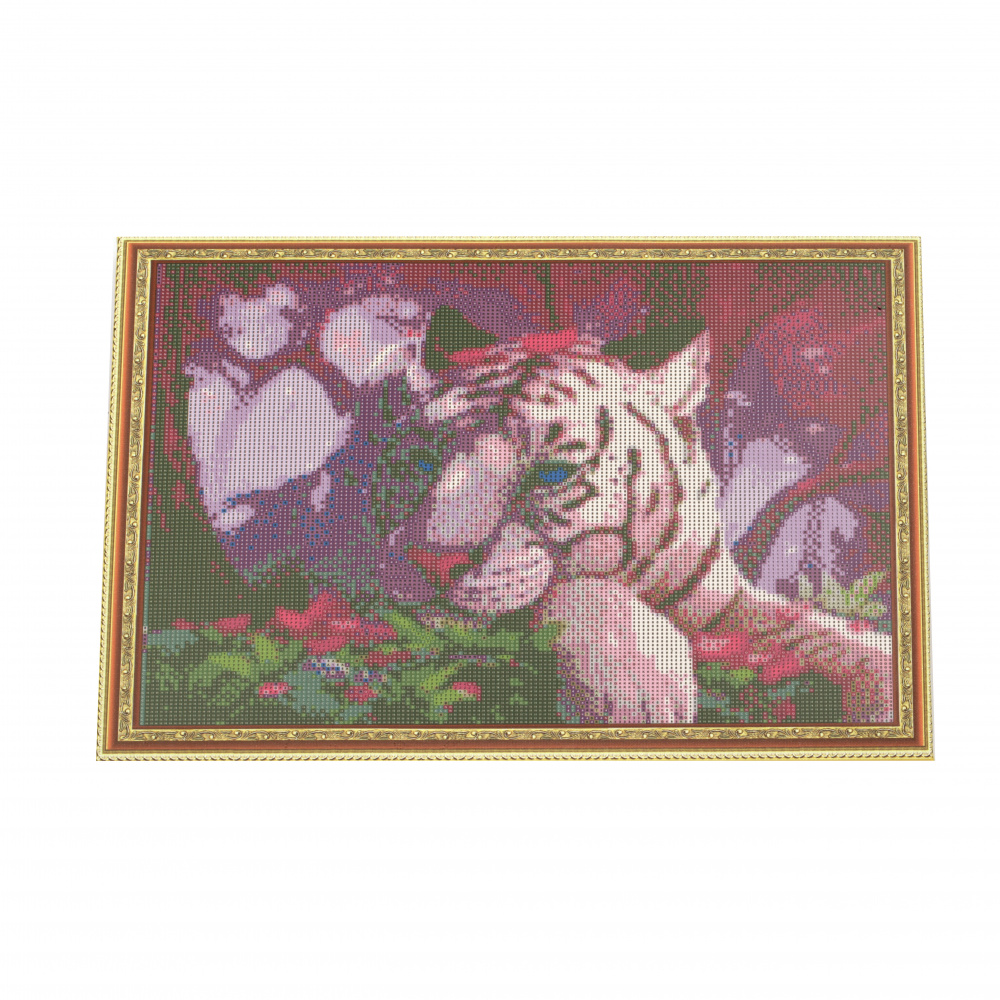 Framed DIY Diamond Painting 40x50 cm, Full Drill Embroidery, Round Crystals, Wall Decor Painting - Blue-eyed Tiger YSG1021