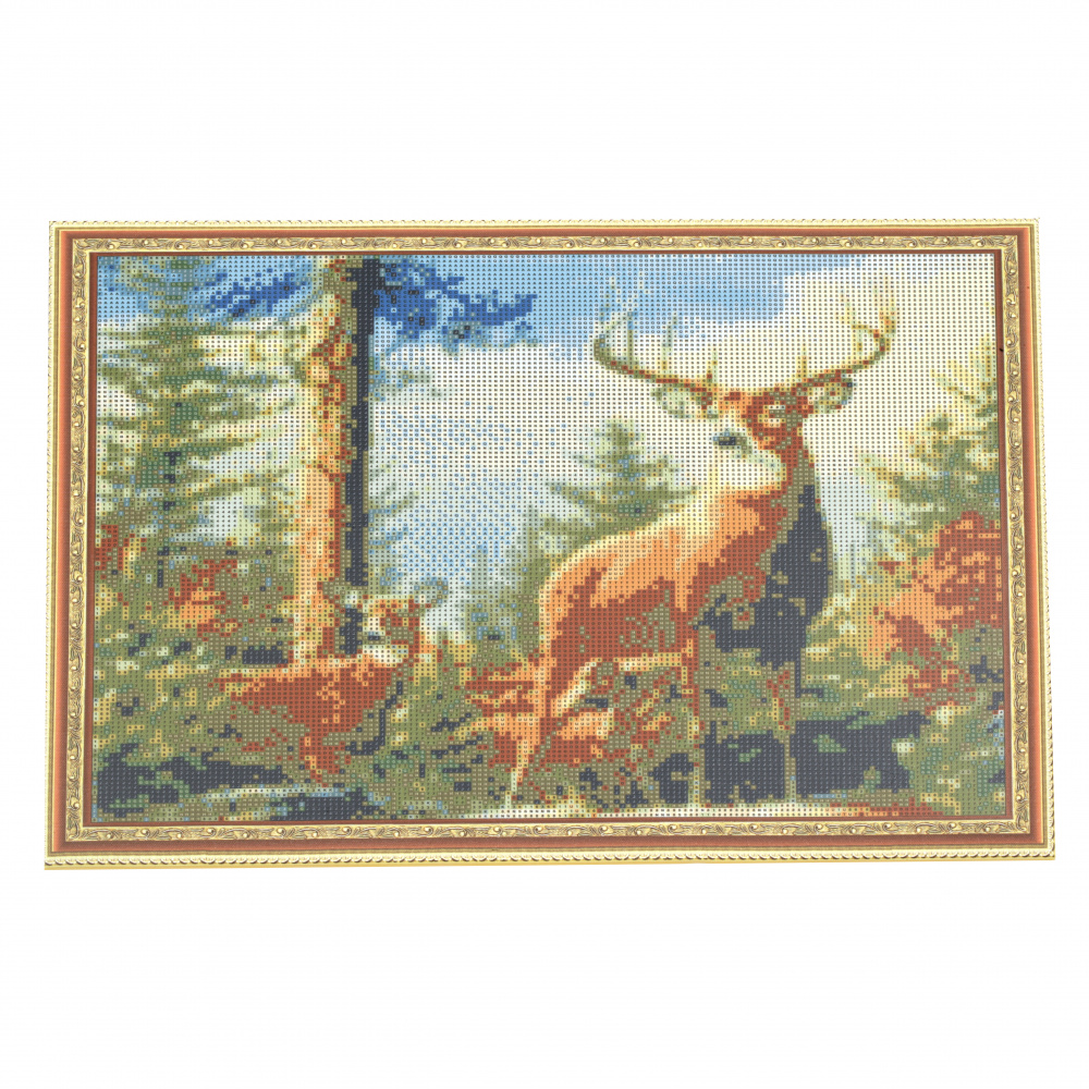 Framed DIY Diamond Painting 40x50 cm, Full Drill Embroidery, Round Crystals, Wall Decor Painting - Deer and Deer Roe YSG1045