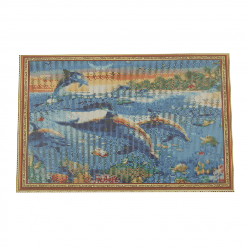 Framed DIY Diamond Painting 40x50 cm, Full Drill Embroidery, Round Crystals, Wall Decor Painting - Dolphin Dance YSG1311