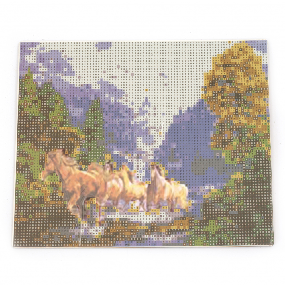 Diamond Painting 21x25 cm, Round Crystals, Partial Drill, Mosaic Craft Art - Mountain Mustangs YSA0024