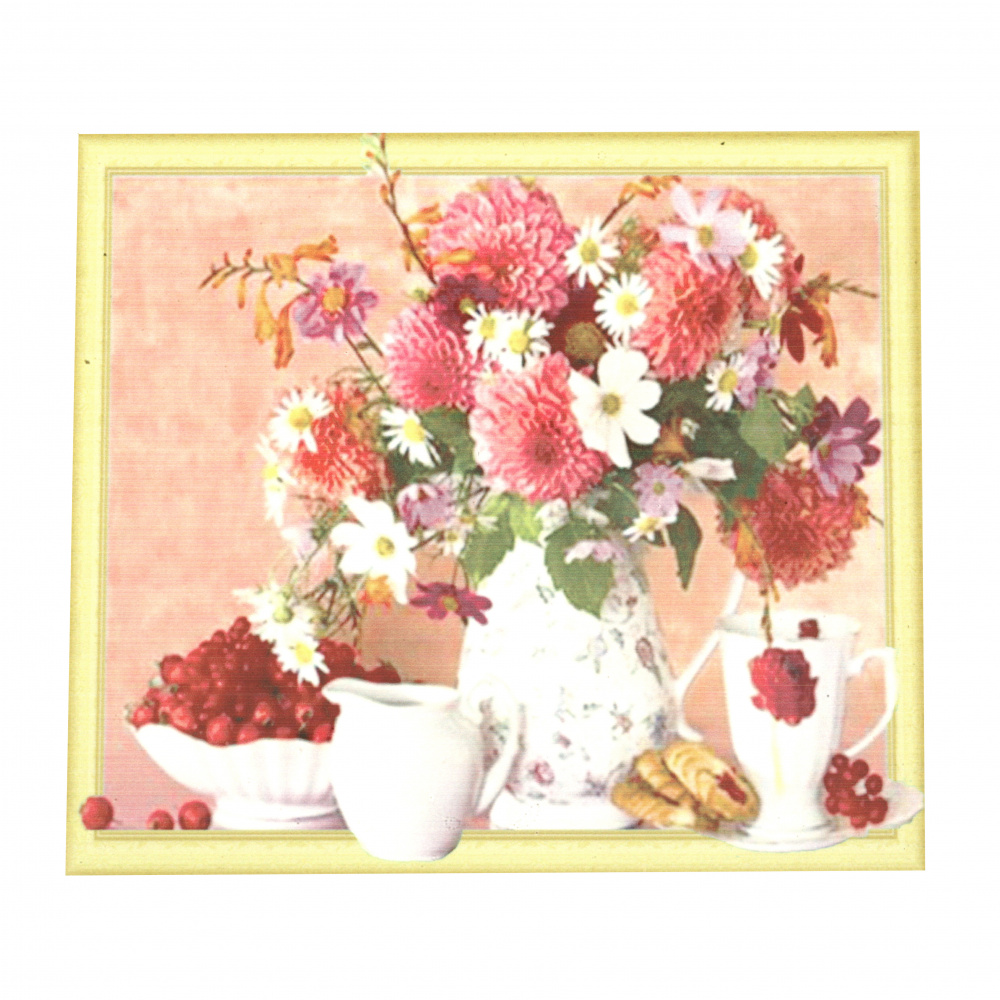 Πίνακας με ψηφίδες (στρόγγυλες) 3D 40x50 cm κορνιζα - Λουλούδια κήπου LT0146