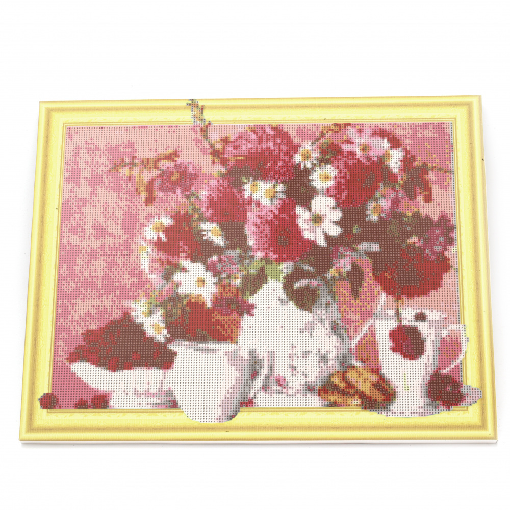 3D Diamond Painting 40x50 cm, Round Rhinestones, Full Drill with a Frame, Home Decoration - Garden Flowers LT0146