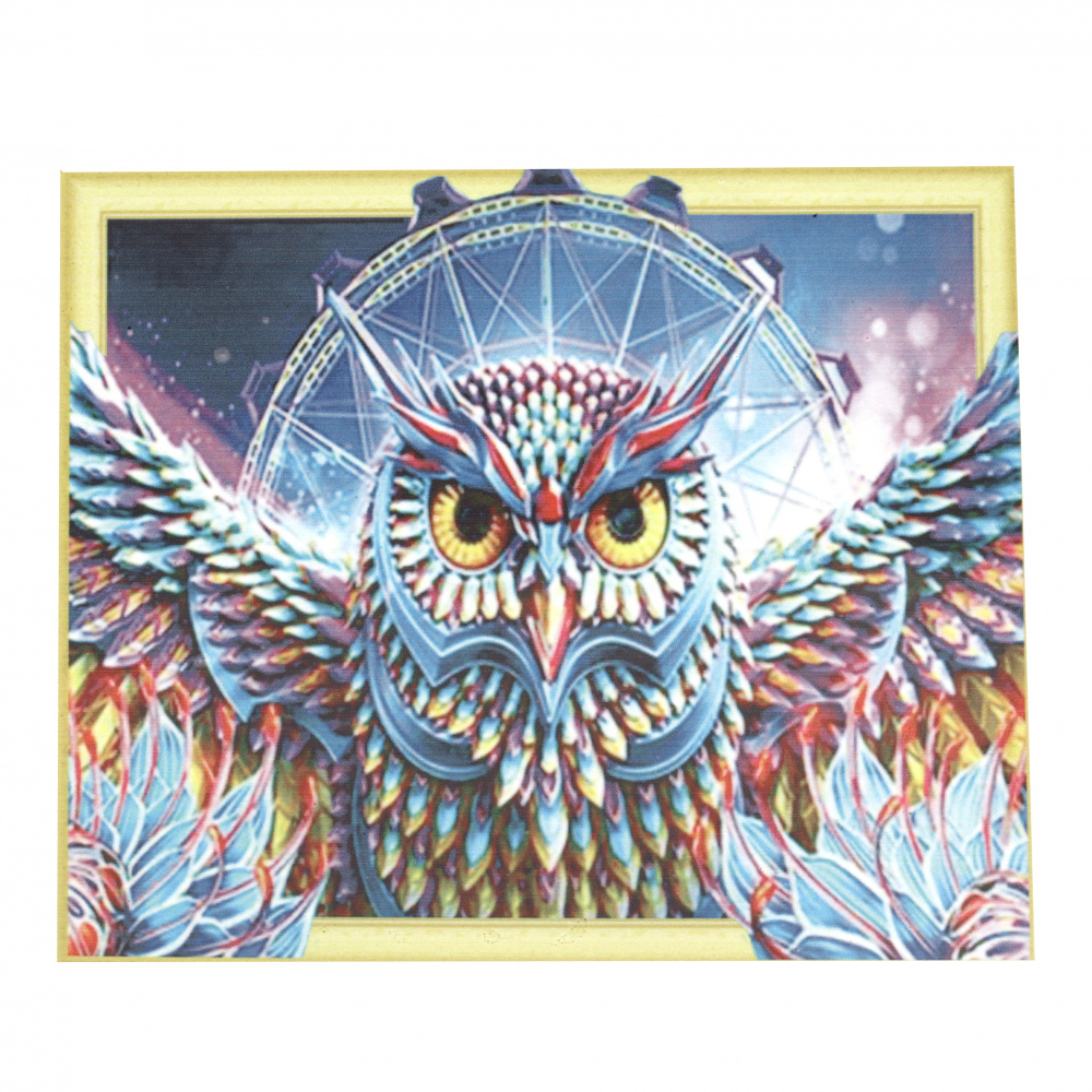 3D Diamond Painting 40x50 cm, Round Crystals, Full Drill with a Frame, Craft Mosaic Art, Home Decor - Magnetic Owl LT0165