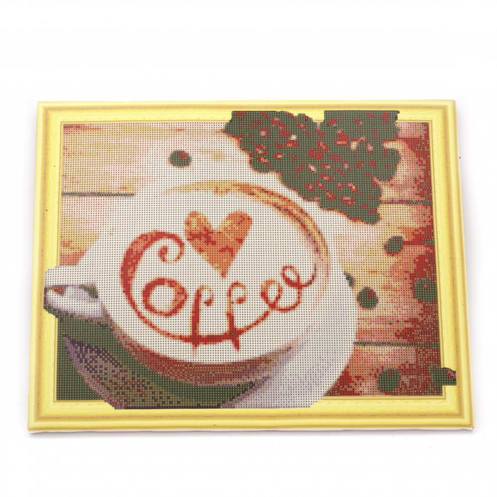 3D Framed DIY Diamond Painting 40x50 cm, Full Drill Embroidery, Round Crystals, Wall Decor Painting - Morning Coffee LT0176