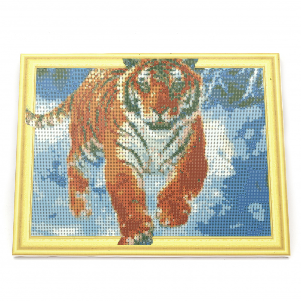 3D Diamond Painting 40x50 cm, Round Crystals, Full Drill with a Frame, Home Decor - Siberian Tiger LT0191