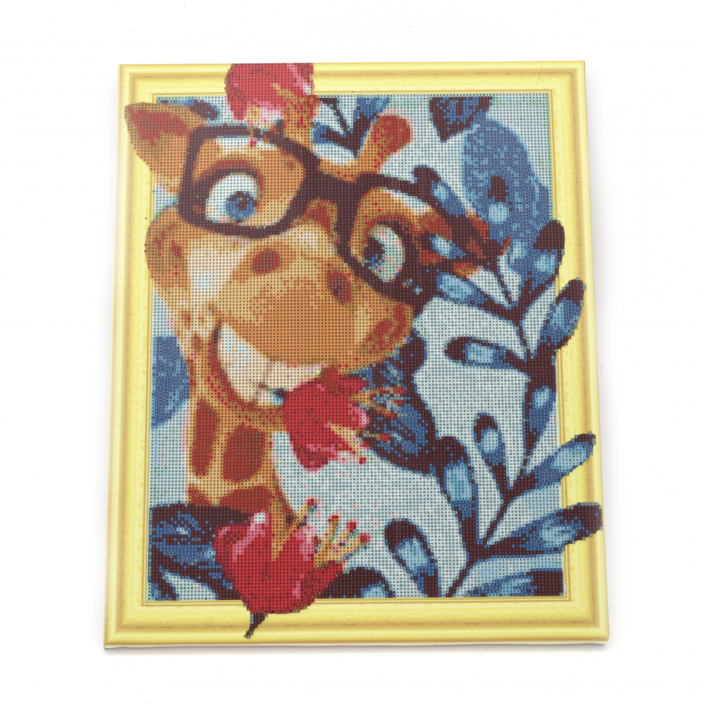 3D Diamond Painting 40x50 cm with a Frame, Full Drill, Round Diamonds, Home Wall Decor - Cheerful Giraffe LT0247