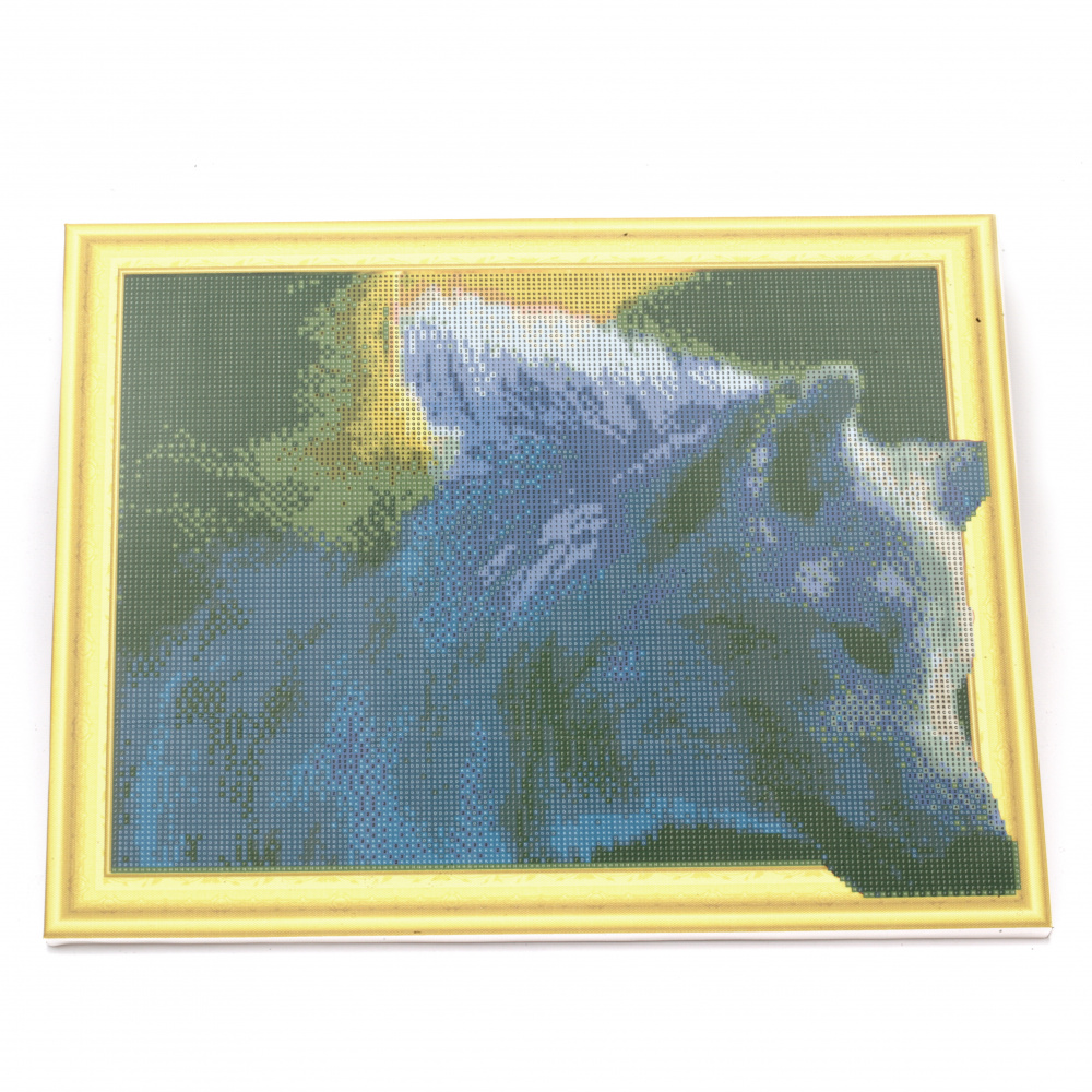 3D Diamond Painting 40x50 cm with a Frame, Crystal Mosaic Art, Round Diamonds, Full Drill - White Wolf LT0338