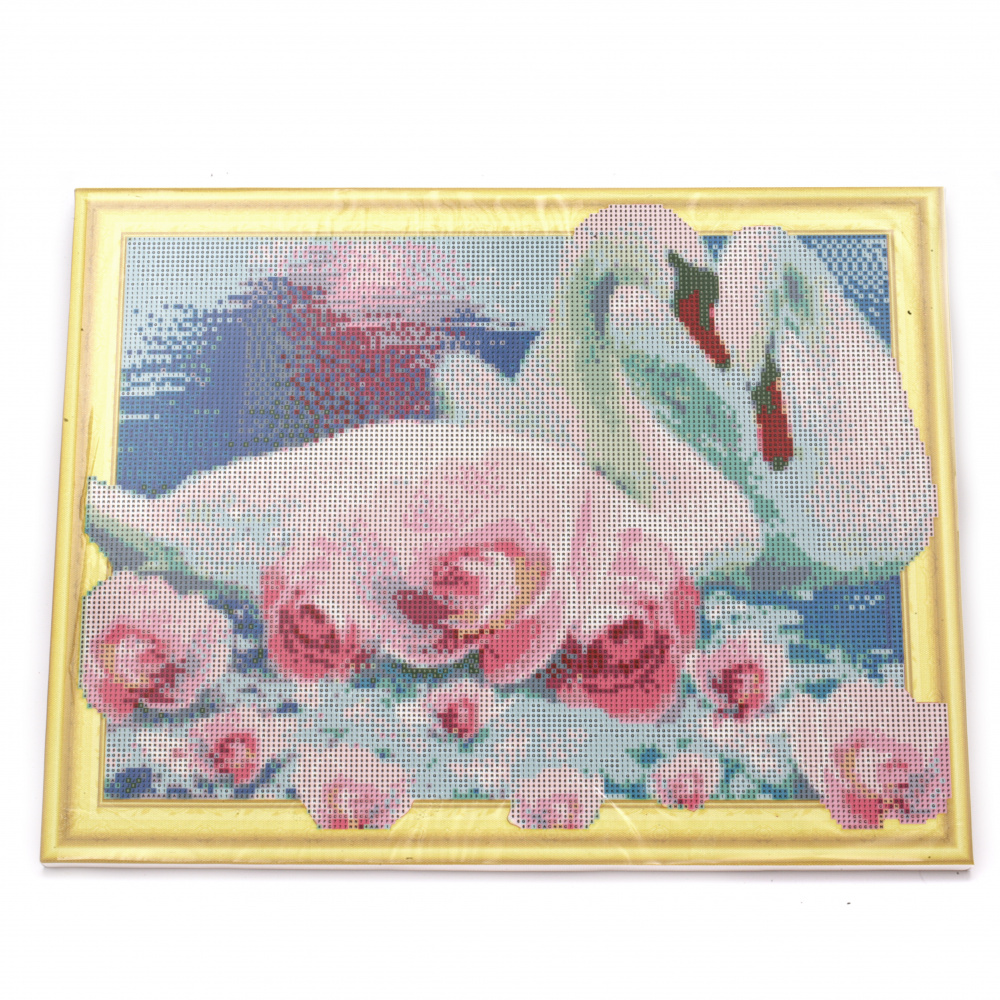 3D Diamond Painting 40x50 cm, Mosaic Craft Art, Round Crystals, Full Drill with a Frame - Swan Dance LT0356