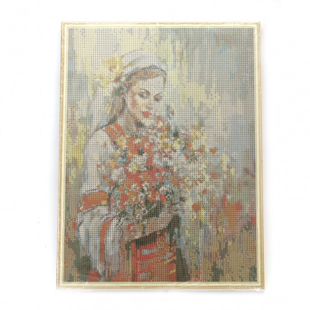Πίνακας με ψηφίδες (στρόγγυλες) 40x50 cm με πλαίσιο - Κορίτσι Kra005
