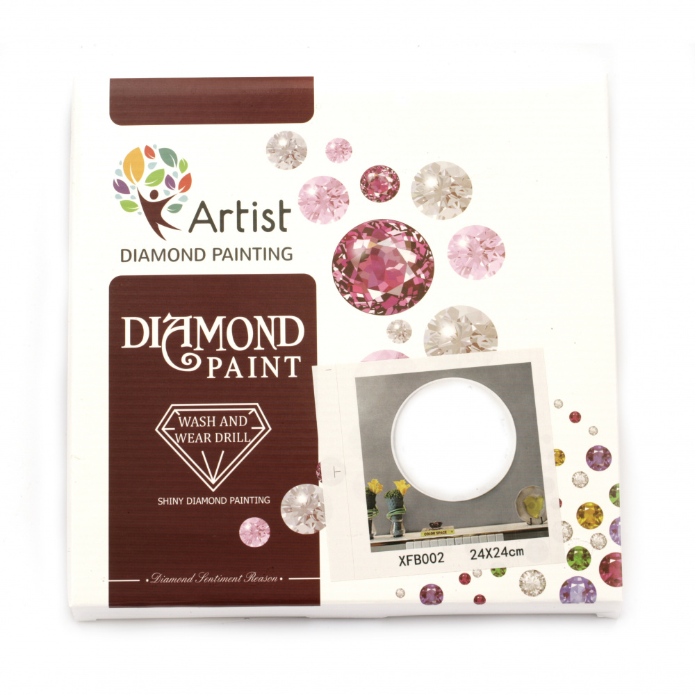 Диамантен гоблен кръгъл 24x24 см кръгли диаманти частично облепяне с рамка - Богородица XFB017