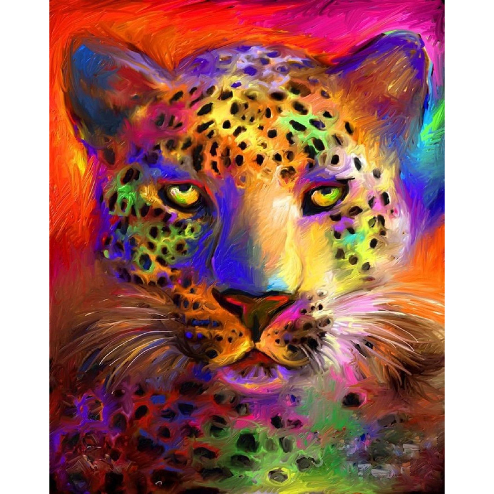 Diamond Painting Kit, 21x25 cm, Round Diamonds, Partial Drill - Tiger in Colors YSA0306