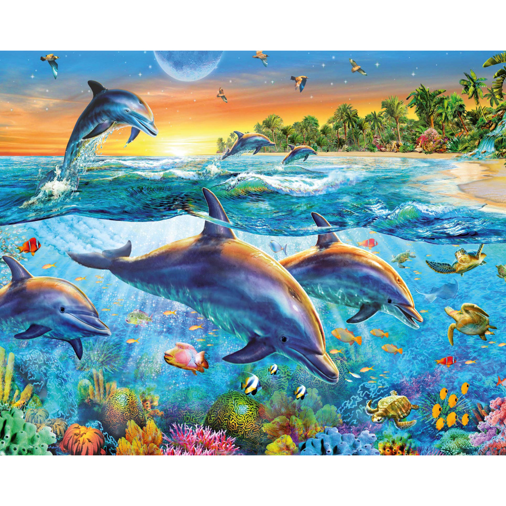 Πίνακας με ψηφίδες (στρόγγυλες) 21x25 cm μερική κόλληση - The Dolphin Dance YSA1425