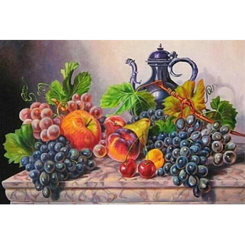 Diamond Painting Kit, 30x40 cm, Round Diamonds, Full Drill with Frame - Still Life with Fruits YSG6032