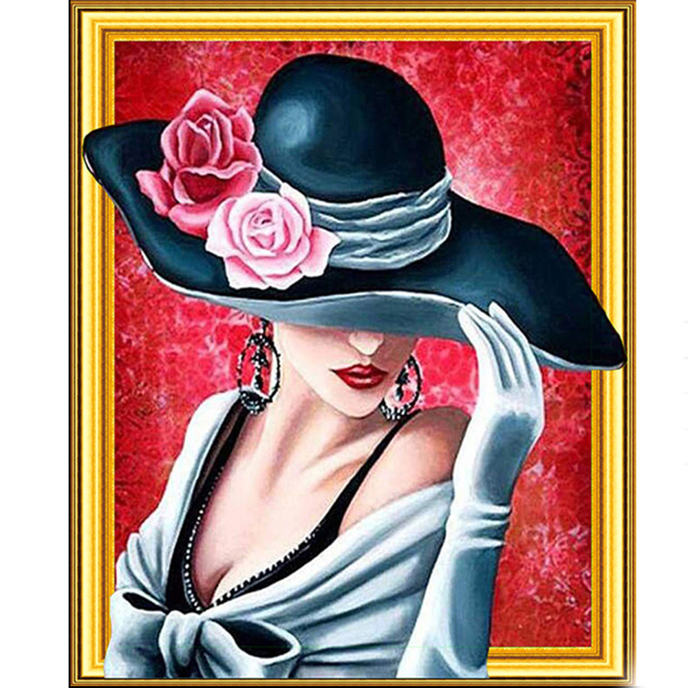 Diamond Painting 3D, 30x40 cm, Round Diamonds, Full Drill with Frame - The Mysterious Woman LT0200
