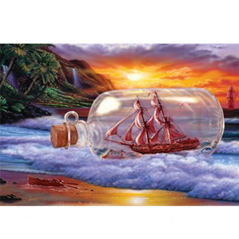 Diamond Painting 20x30cm, Round Diamonds, Full Drill with Frame - Ship in a Bottle YSB148