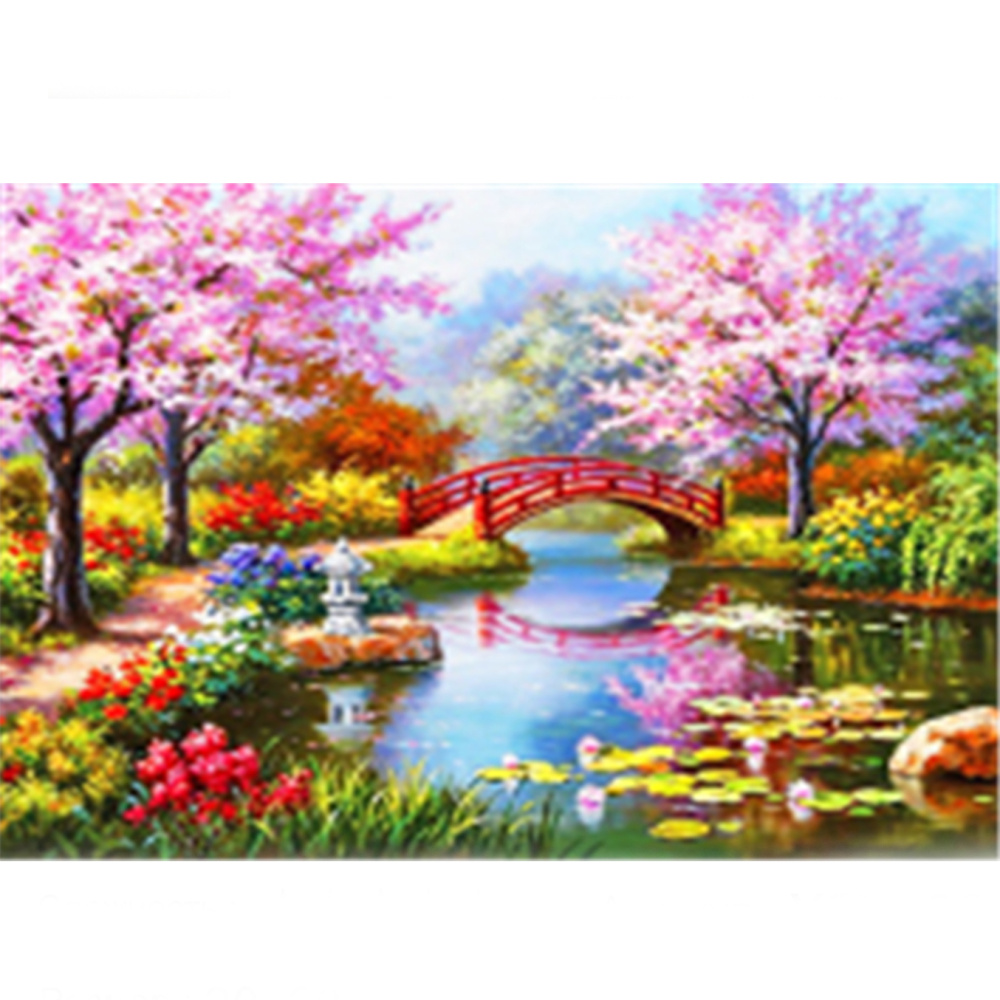 Diamond Painting 20x30cm, Round Diamonds, Full Drill with Frame - Spring by the River YSB190
