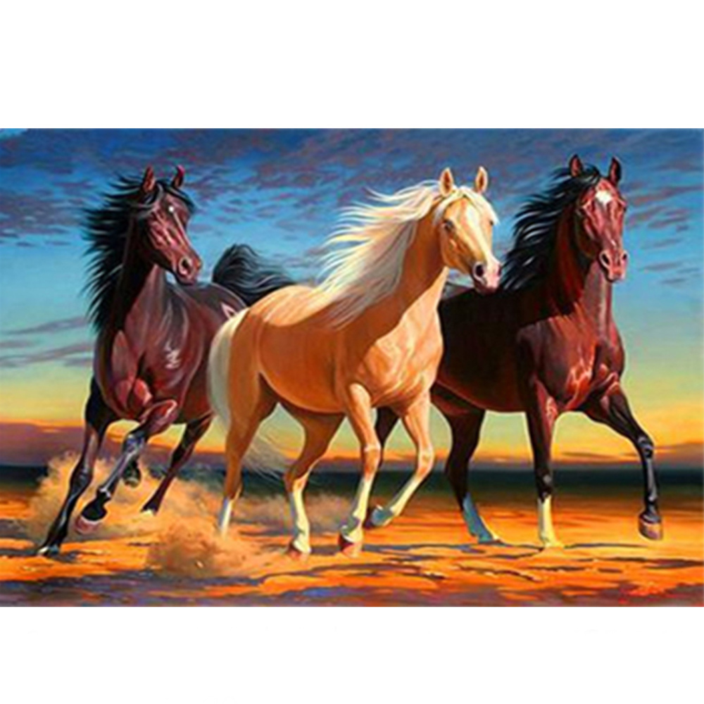 Diamond Painting 20x30 cm,  Round Diamonds, Full Drill with Frame - Horses in the Desert YSB149