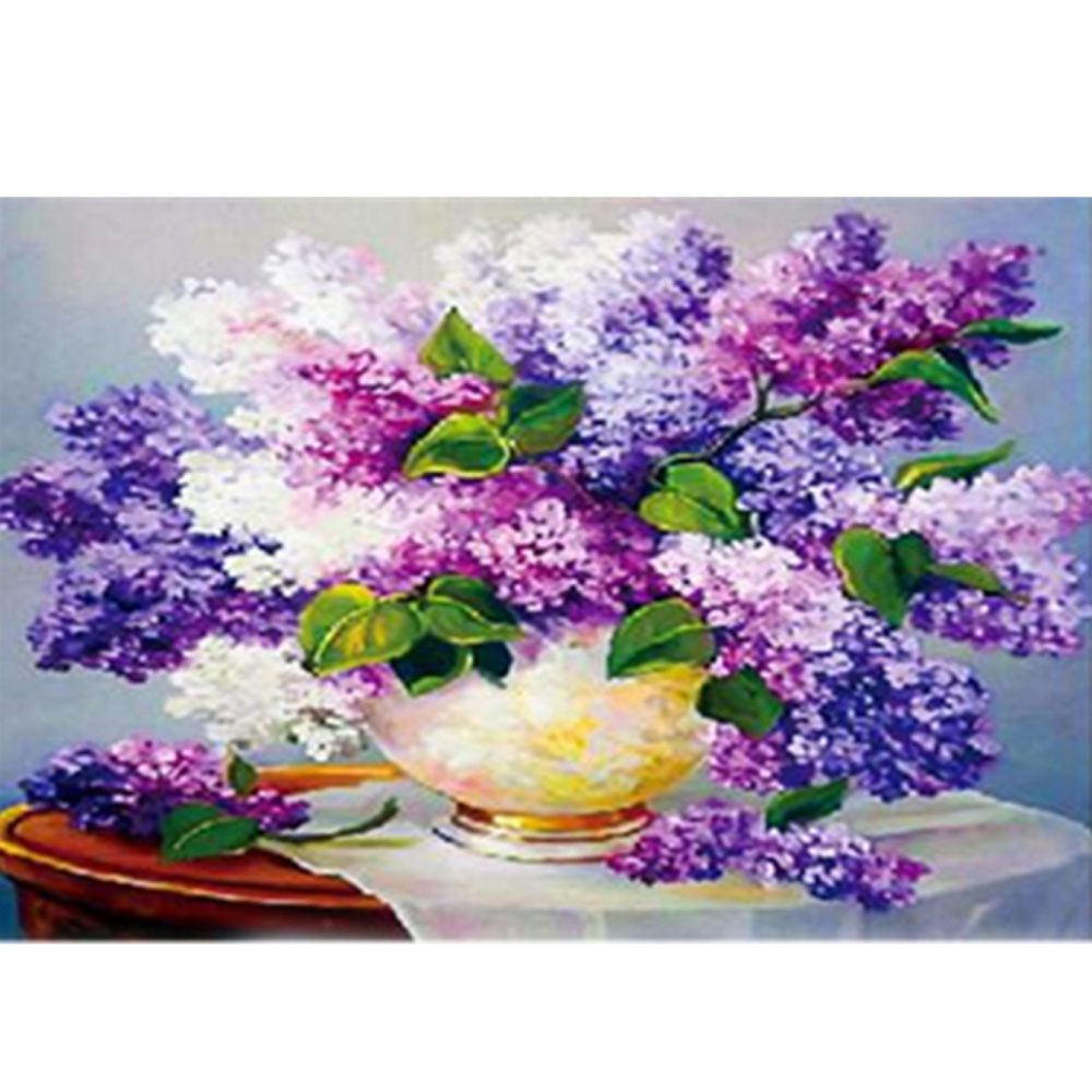 Diamond Painting 20x30 cm,  Round Diamonds, Full Drill with Frame - Lilac Bouquet YSB163