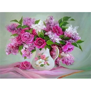 Diamond Painting, 40x50 cm, Round Diamonds, Full Drill with Frame - Lilacs and Roses YSG4276