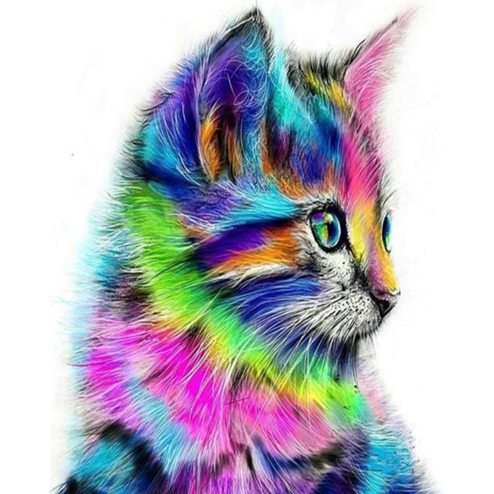 Diamond Painting with Round Diamonds / 21x25 cm / Partial Drill - Colorful Kitten, YSA0064