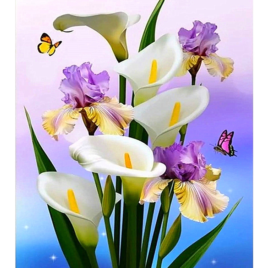 Diamond Painting Kit with Round Stones / 21x25 cm / Partial Drill - Bouquet of Calla Lilies, YSA1581