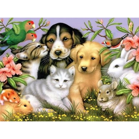 Diamond Painting Kit, Home Wall Decor / 30x40 cm / Round Diamonds / Full Drill with Frame - Pets, YSG7024