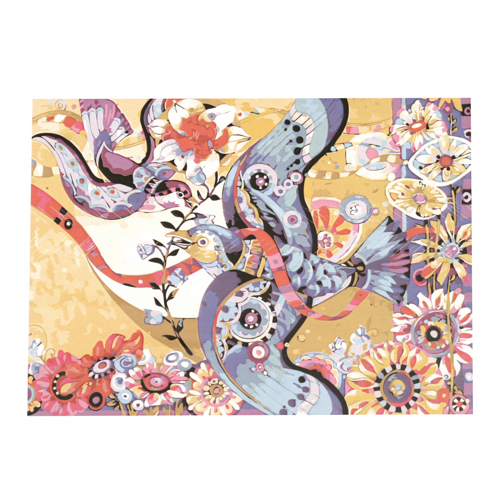 Комплект рисуване по номера 40x50 см - Цветни птици MS9574