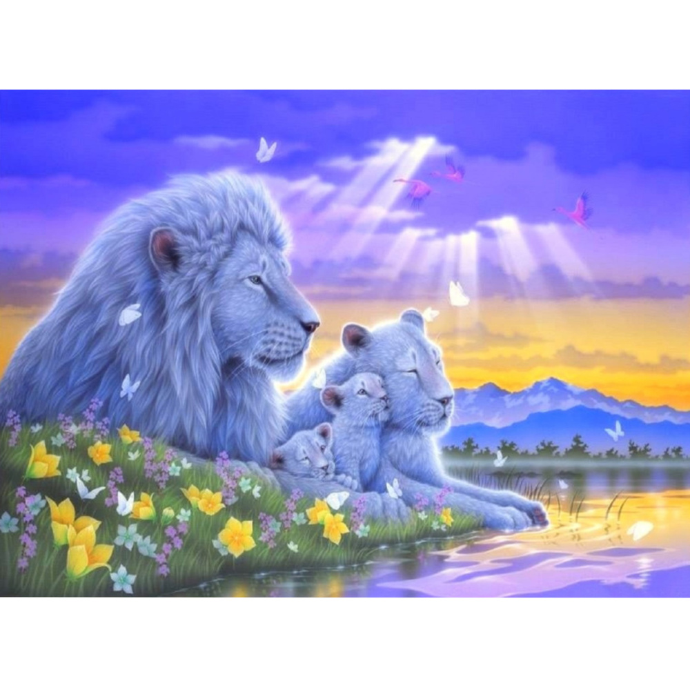 Комплект рисуване по номера 40x50 см - Семейство бели лъвове BFB0312