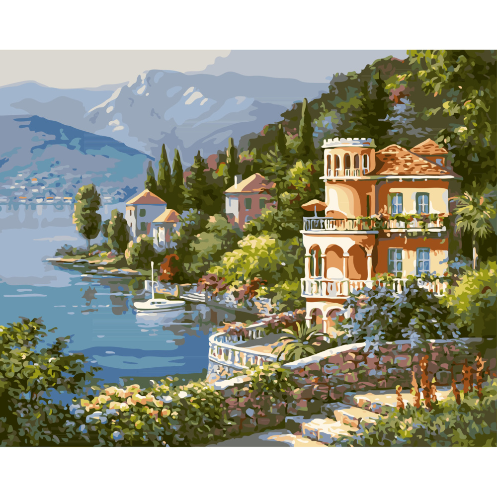 DIY Canvas Painting by Numbers /  30x40 cm - Mansion by the Lake,  BFB0485