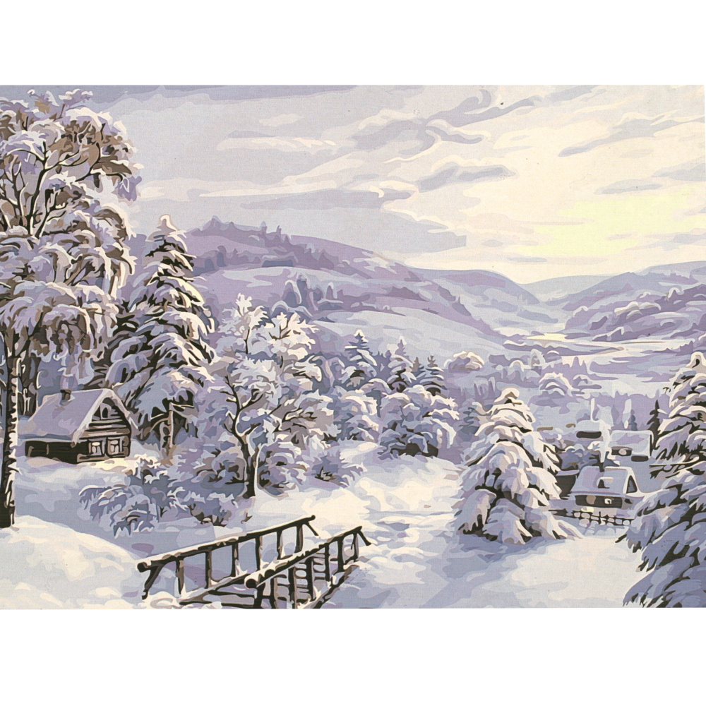 Комплект рисуване по номера 40x50 см - Зимен пейзаж MS7206