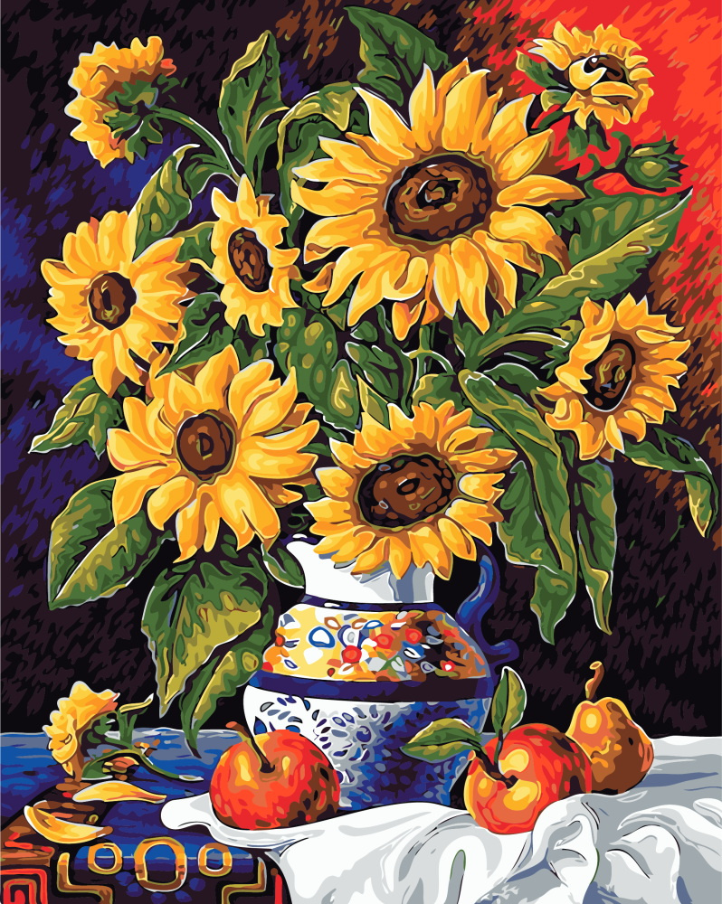 DIY Paint By Numbers Set, Acrylic Painting Kit with Pre-printed Canvas for Beginners, Size: 30x40 cm - Vase with Sunflowers / 7377