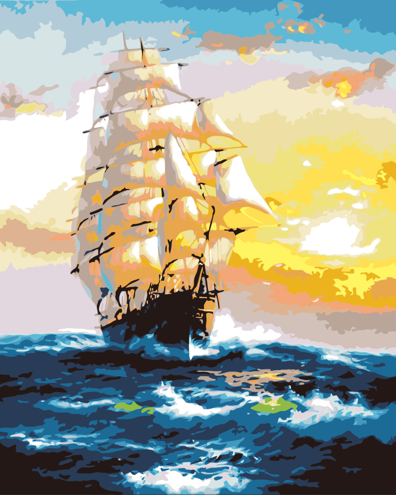 Paint By Numbers Kit, DIY Acrylic Painting Set with Pre-printed Canvas, Size: 30x40 cm - Majestic Frigate / BFB0268