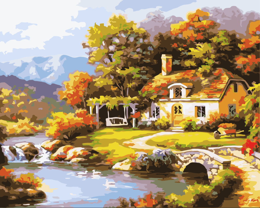 "Villa by the lake" DIY Paint By Numbers Kit, Size: 30x40 cm, Acrylic Painting Set for Beginners, Teenagers and Adults / MS8205