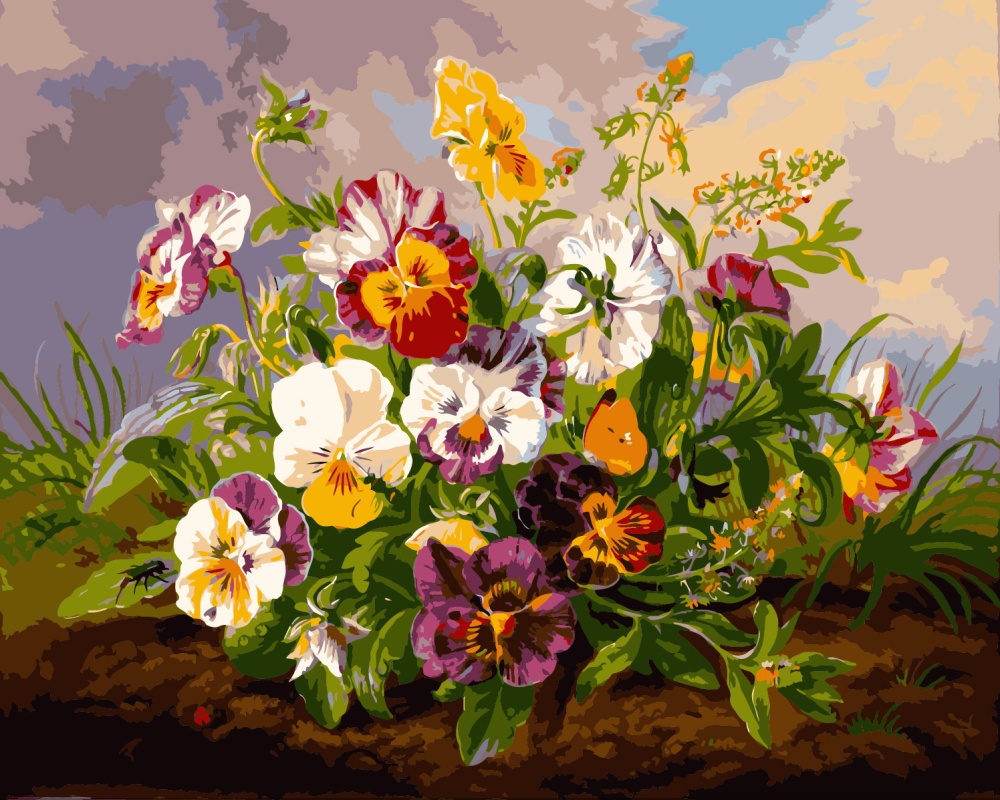 DIY Paint By Numbers Kit "Pansies", Size: 30x40 cm, Acrylic painting set for beginners / MS8421