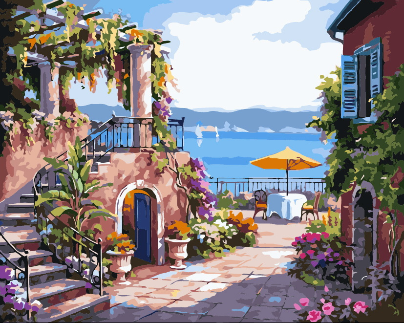 "Sea Porch" DIY Paint By Number Kit, Size: 30x40 cm, Acrylic Painting By Numbers Set with Canvas, for Adults and Teenagers / MS8535