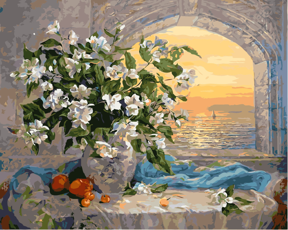 "Flowers at Sunset" DIY Paint By Number Kit, Size: 30x40 cm, Acrylic Painting By Numbers Set with Canvas, for Adults and Teenagers / MS8810