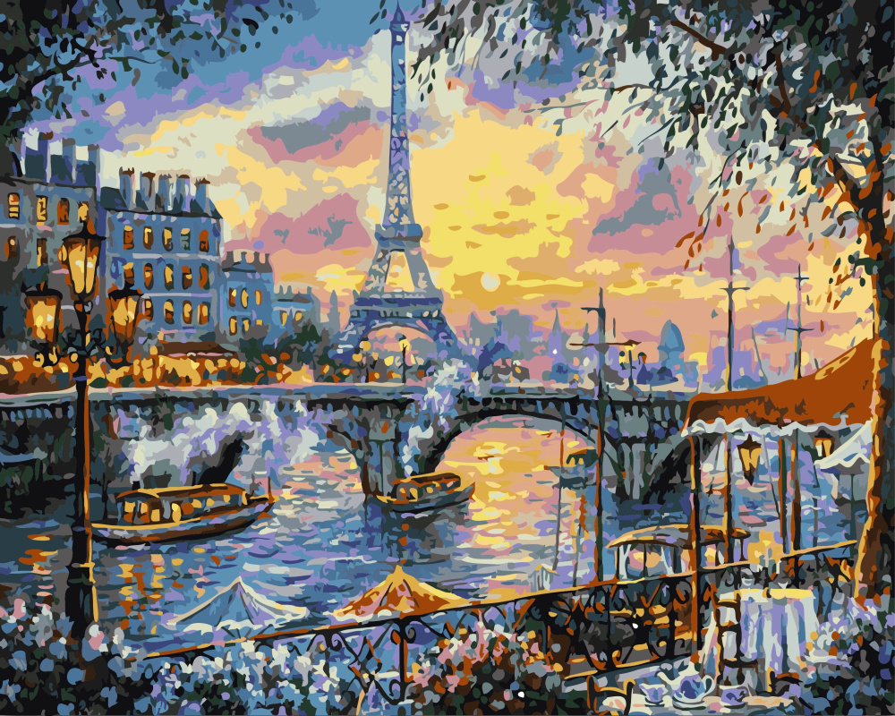 Paint By Numbers Set, DIY Acrylic Painting Kit for Adults & Beginners, Size: 40x50 cm - "An Evening In Paris" / 7598
