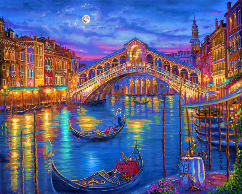 Diamond Painting Kit for Adults and Teens, 40x50cm, Round Diamonds, Full Drill with Frame - Rialto Bridge - Venice YSG3222