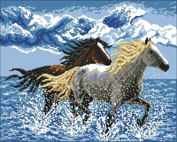 DIY Diamond Painting Kit / Size: 40x50cm / Round Crystal Diamonds / Full Drill Embroidery with Frame - Wild Horses YSG3444