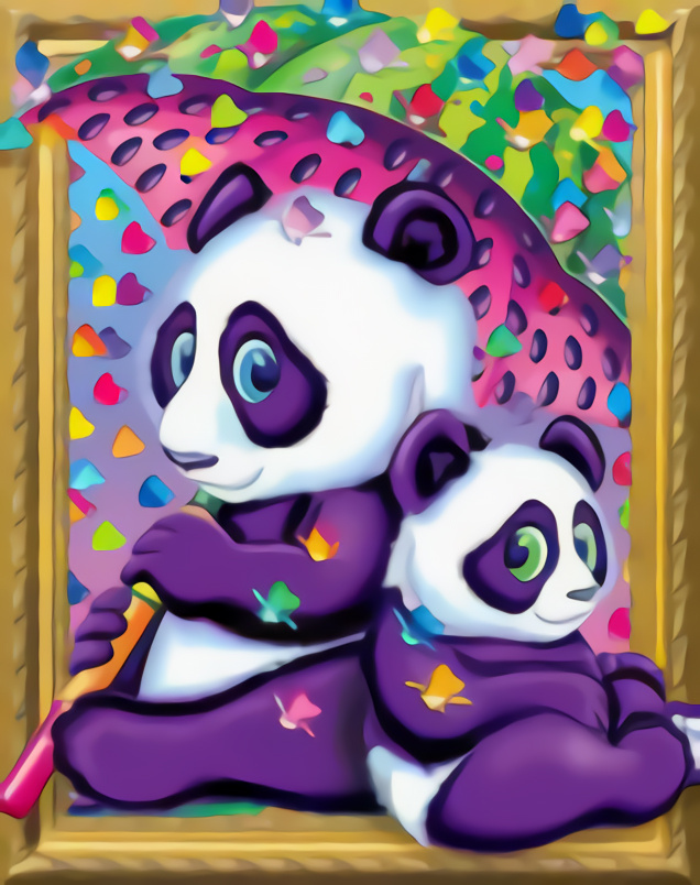 Diamond Tapestry 5D, 30x40cm, fully adorned with round diamonds and frame - Panda in Purple LT0004