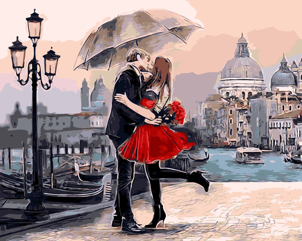 Diamond Painting 30x40 cm with Round Diamonds, Fully Adhesive with Frame - 'In Love in Venice' YSG0371