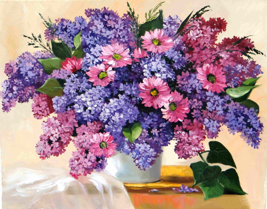 Goblen cu diamante 30x40cm cu diamante rotunde cu cadru - Prospețime liliac YSG1211