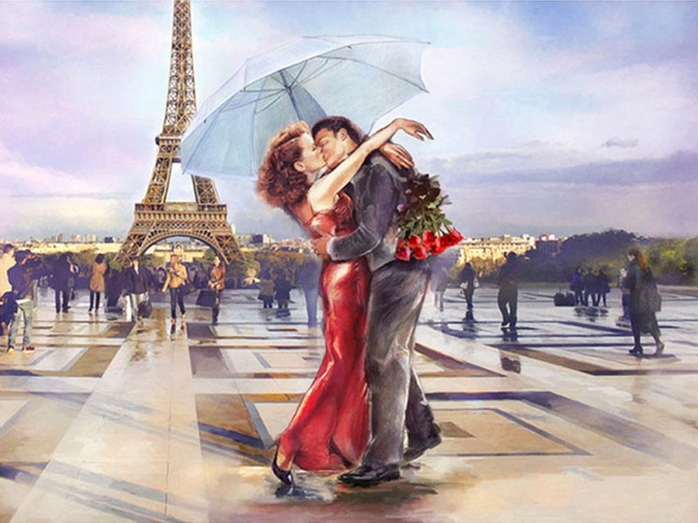 Diamond Painting, 30x40 cm, with Round Diamonds, Fully Adhesive with Frame - 'French Kiss' YSG3771