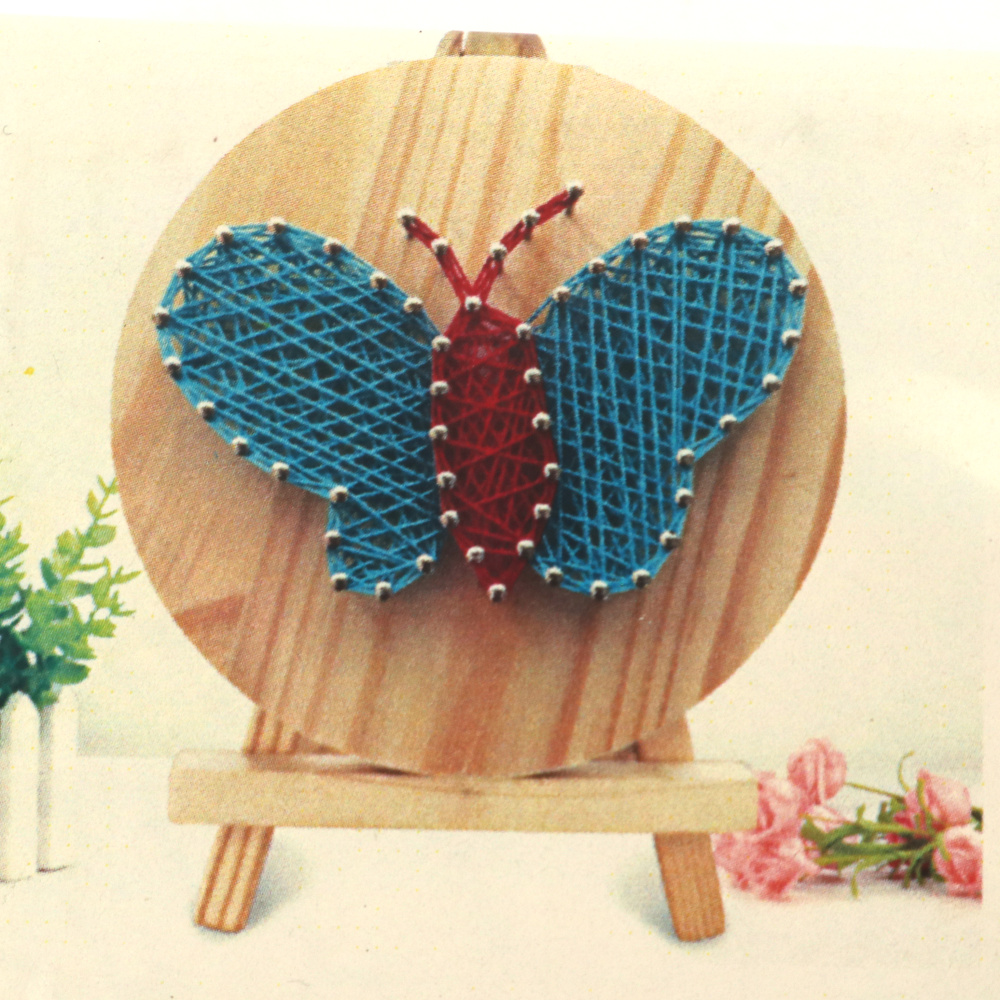 Δημιουργικό σετ STRING ART με κλωστές, καρφιά και καβαλέτο 11x11 cm - μπλε πεταλούδα DHAA28306