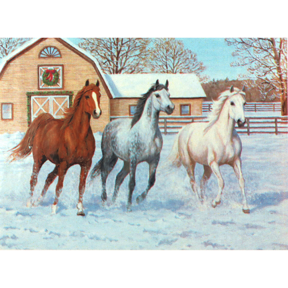“Snow Horses” Diamond Painting – 21×25 cm, Round Diamonds, Partial Drill, YSA2192 – Majestic and Dynamic Art Project, Perfect for Elegant and Winter-Inspired Home Décor