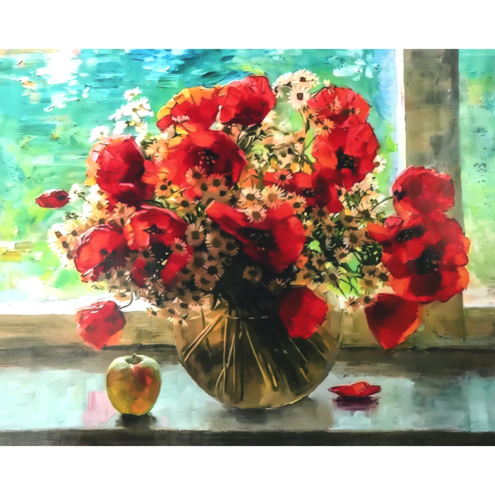 Πίνακας με ψηφίδες (στρόγγυλες) 30x40 cm πλήρης κόλληση με τελάρο - Παπαρούνες και μαργαρίτες GLD62966