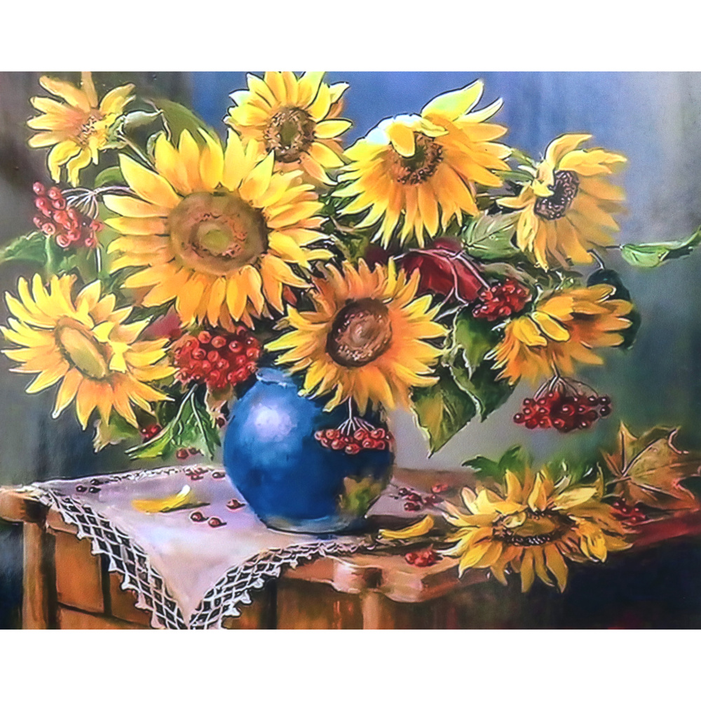 Πίνακας με ψηφίδες (στρόγγυλες) 30x40 cm πλήρης κόλληση με τελάρο - Ηλιοτρόπια σε βάζο GLD63380