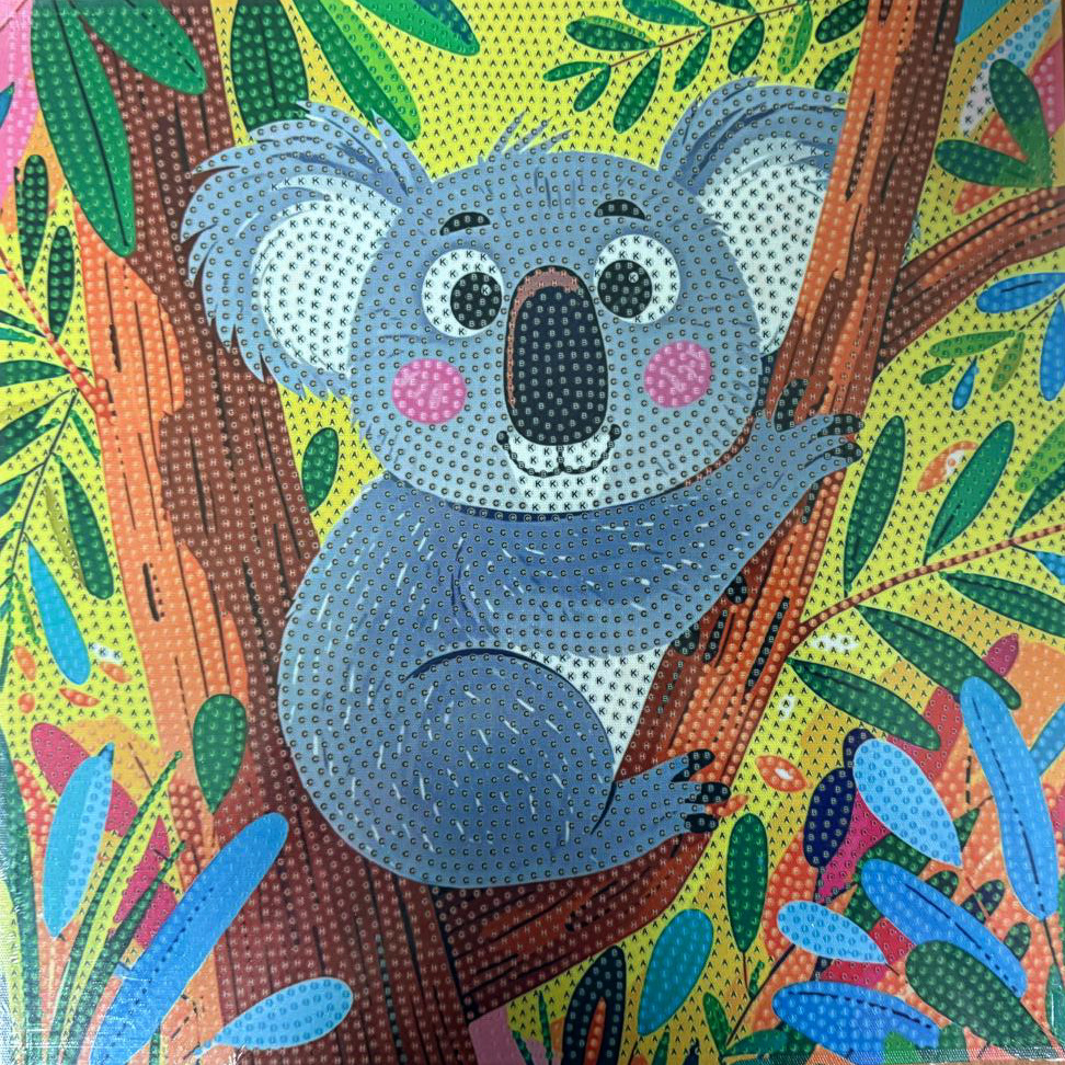 Kit de pictură cu diamante 20x20 cm – model Koala drăgălaș, diamante rotunde, acoperire parțială (MKX17358)